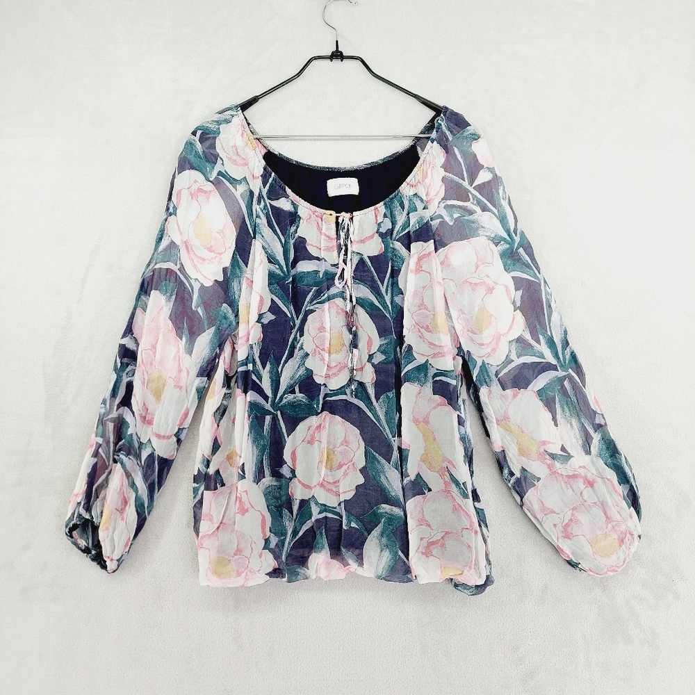 Cartoon Floral Loose Fit Long Sleeve Lightweight Blouse P1496